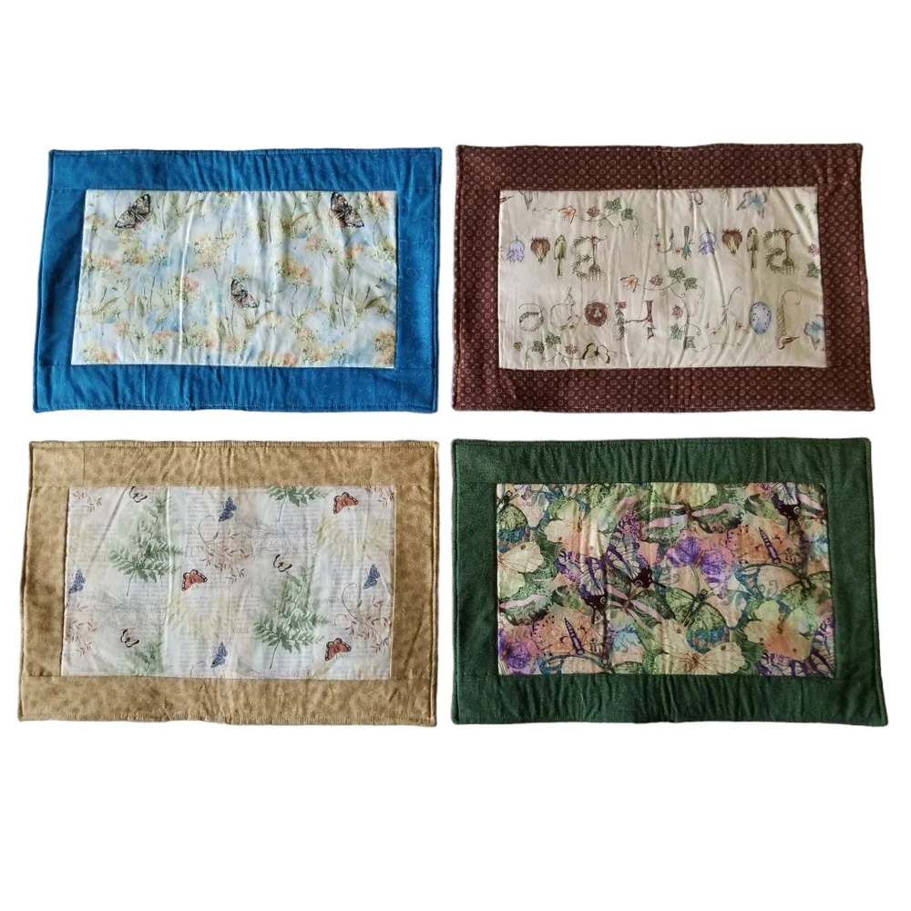4 Handmade Reversible Quilted Placemats Patchwork Cottagecore Spring Butterflies